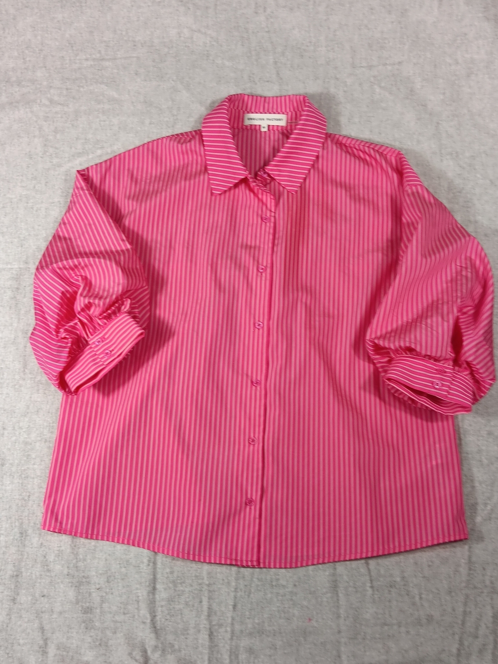 English Factory Pink White Striped Button-Down Puff 3/4 Sleeve Oversize BlouseXS